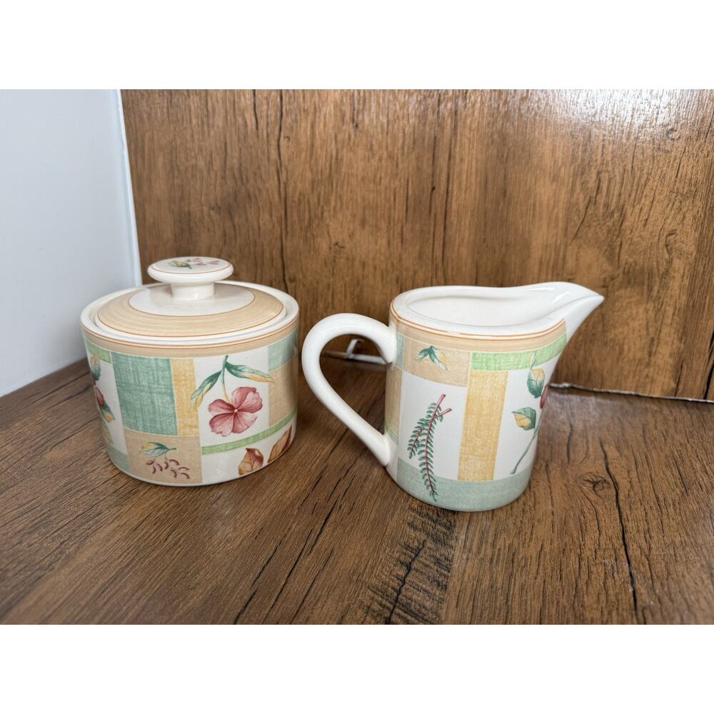 Sango Garden Cafe Floral Herbs Plants Ceramic Sugar & Creamer